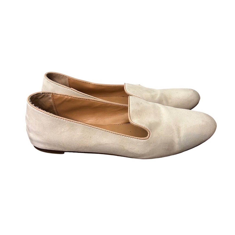 J.Crew Cream Leather Loafers Womens 8 Suede Almond Toe Flats 09141 - Picture 2 of 7